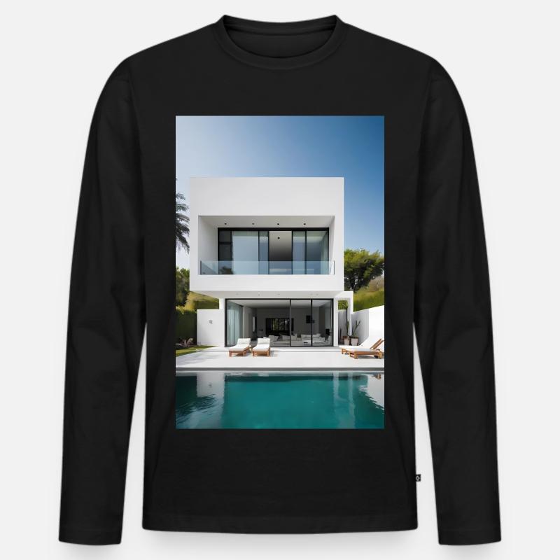 Weiße Villa - Männer Premium Bio Langarmshirt - Schwarz
