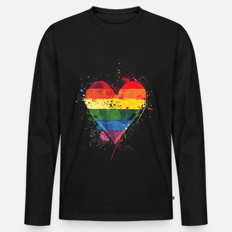 Abstraktes Regenbogenherz mit Tintenspritzern - Pride - Männer Premium Bio Langarmshirt - Schwarz
