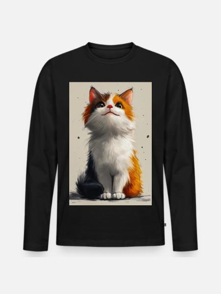 Cute Cat Illustration Poster - Men's Premium Organic Long Sleeve Shirt - black