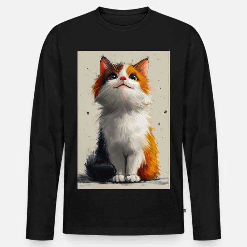 Niedliche Katze Illustration Poster - Männer Premium Bio Langarmshirt - Schwarz