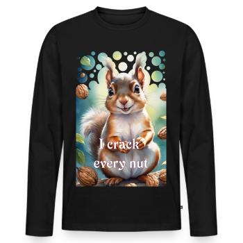 Schlaues Eichhörnchen Ich knacke jede Nuss - Männer Premium Bio Langarmshirt - Schwarz - Vorne - Nico (187cm)