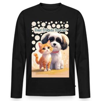 Hund und Katze Tierkinder Beste Freunde für immer - Männer Premium Bio Langarmshirt - Schwarz - Vorne - Nico (187cm)