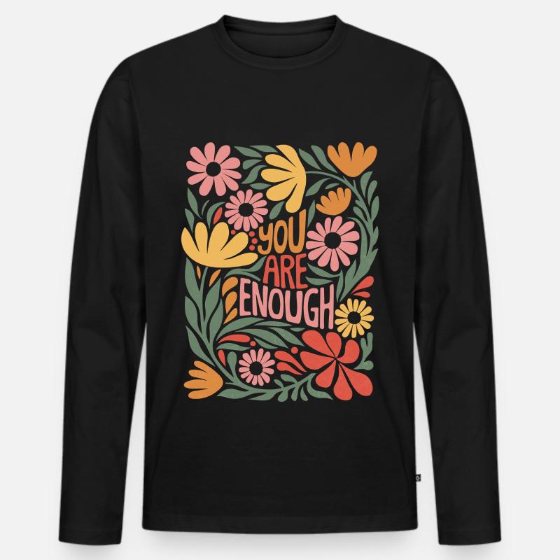 Positives Selbstliebe Boho-Blumendesign - Männer Premium Bio Langarmshirt - Schwarz