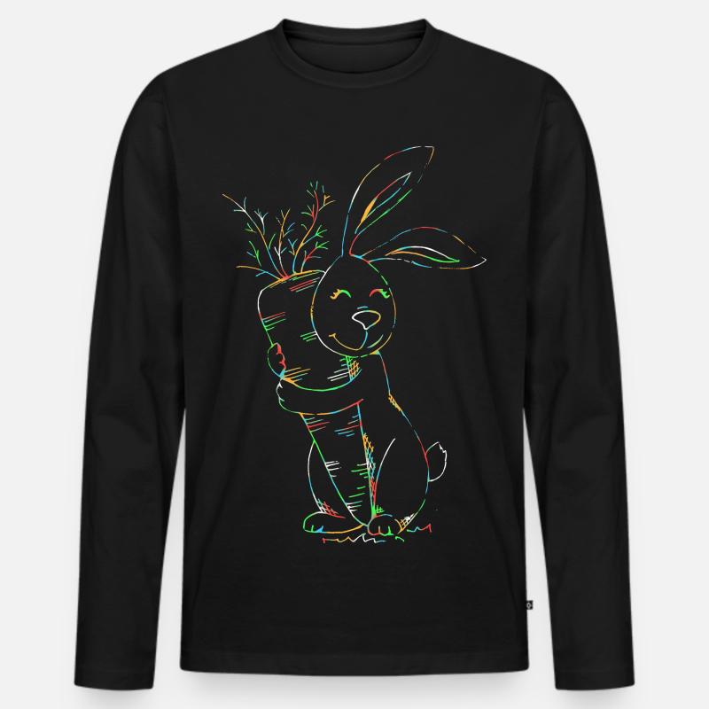 Bunter Neonhase mit Karotten - Männer Premium Bio Langarmshirt - Schwarz