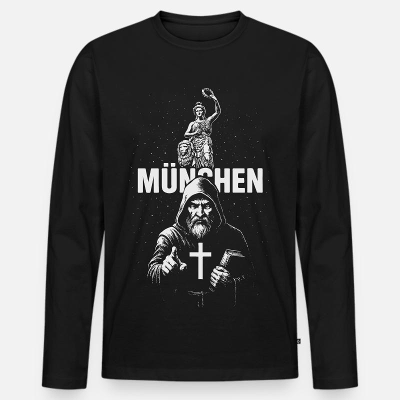 Mönch von München - Männer Premium Bio Langarmshirt - Schwarz