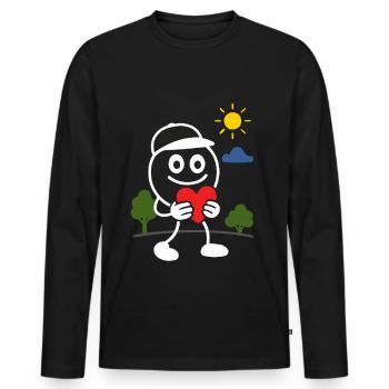 Ribbo mit Herz – Wärme und Freude verschenken - Männer Premium Bio Langarmshirt - Schwarz - Vorne - Nico (187cm)