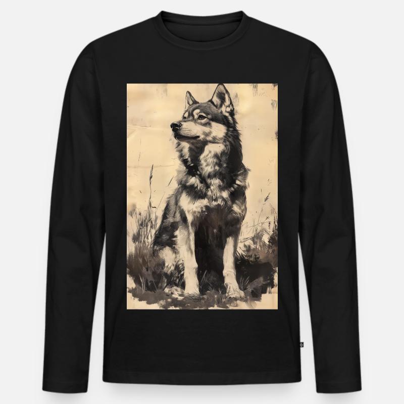 Illustration eines Wolfes - Männer Premium Bio Langarmshirt - Schwarz