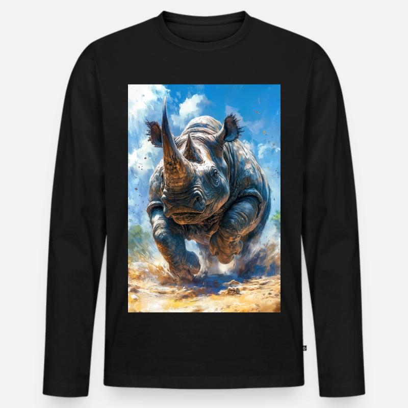 Illustration eines Nashorns - Männer Premium Bio Langarmshirt - Schwarz