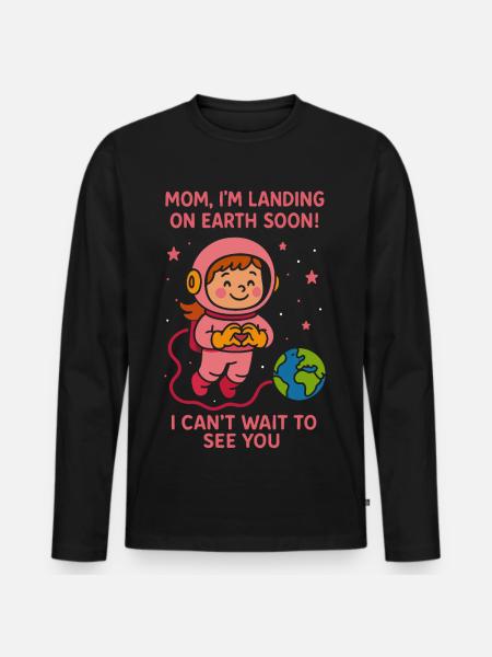 Mor Jeg lander snart Baby Girl Space Meddelelse - Premium økologisk langærmet T-shirt til mænd - sort