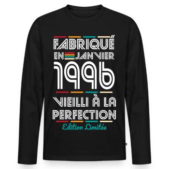 30th Anniversary - Made in January 1996 - Men's Premium Organic Long Sleeve Shirt - black - Front - Nico (187cm)