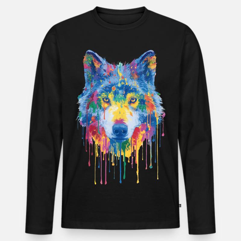 Wolf - Männer Premium Bio Langarmshirt - Schwarz
