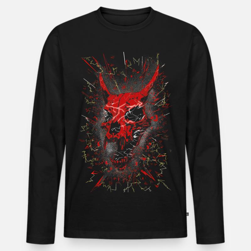 Neon-zerschmetterter Dämonenschädel - Männer Premium Bio Langarmshirt - Schwarz