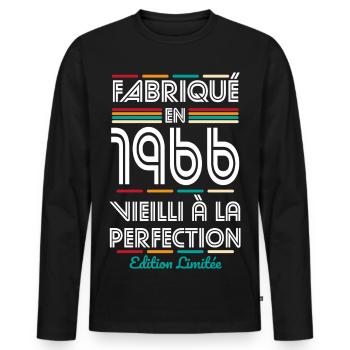1966 – Made – Aged to perfection - Men's Premium Organic Long Sleeve Shirt - black - Front - Nico (187cm)