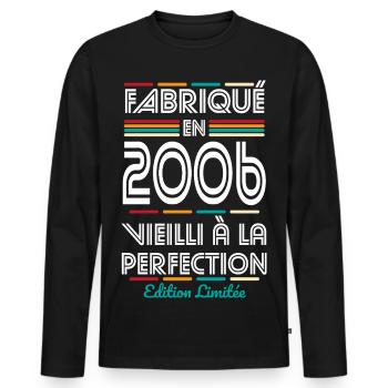 2006 – Hergestellt – Perfekt gereift - Männer Premium Bio Langarmshirt - Schwarz - Vorne - Nico (187cm)