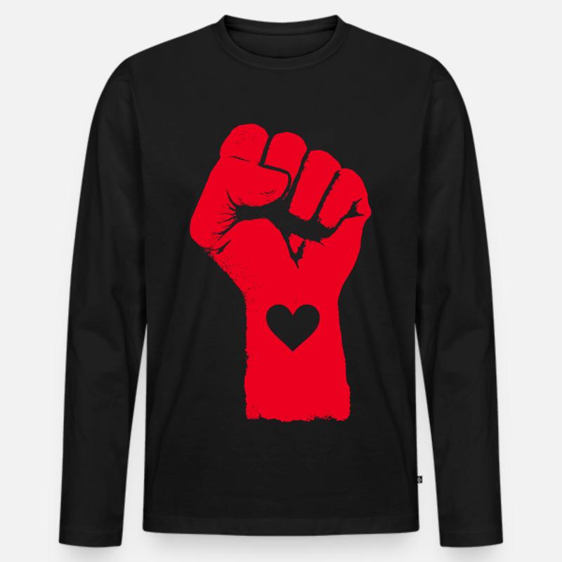 Rote Faust mit Herz - Männer Premium Bio Langarmshirt - Schwarz