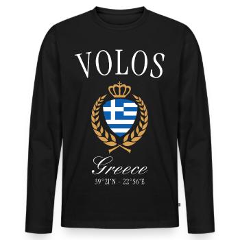 Volos Greece Coat of Arms Crown – Travel Souvenir - Men's Premium Organic Long Sleeve Shirt - black - Front - Nico (187cm)