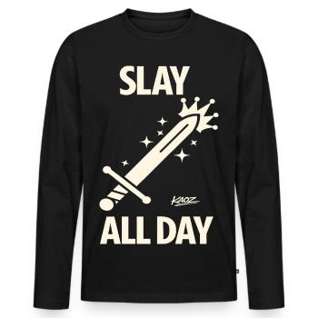 Slay All Day Sword Crown - Men's Premium Organic Long Sleeve Shirt - black - Front - Nico (187cm)