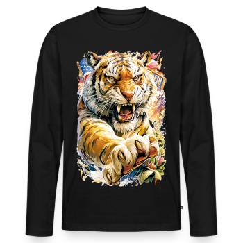 Tigre aux fleurs - T-shirt manches longues Premium bio Homme - noir - Devant - Nico (187cm)