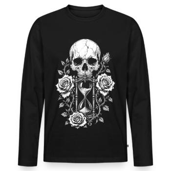 Gothic Skull Memento Mori Design mit Rosen Sanduhr - Männer Premium Bio Langarmshirt - Schwarz - Vorne - Nico (187cm)