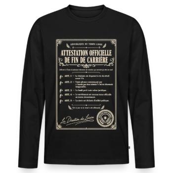 Attestation officielle de retraite - T-shirt manches longues Premium bio Homme - noir - Devant - Nico (187cm)