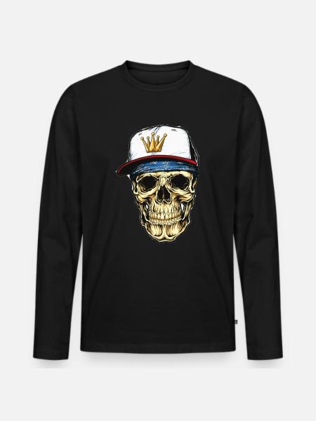 Totenkopf - Männer Premium Bio Langarmshirt - Schwarz