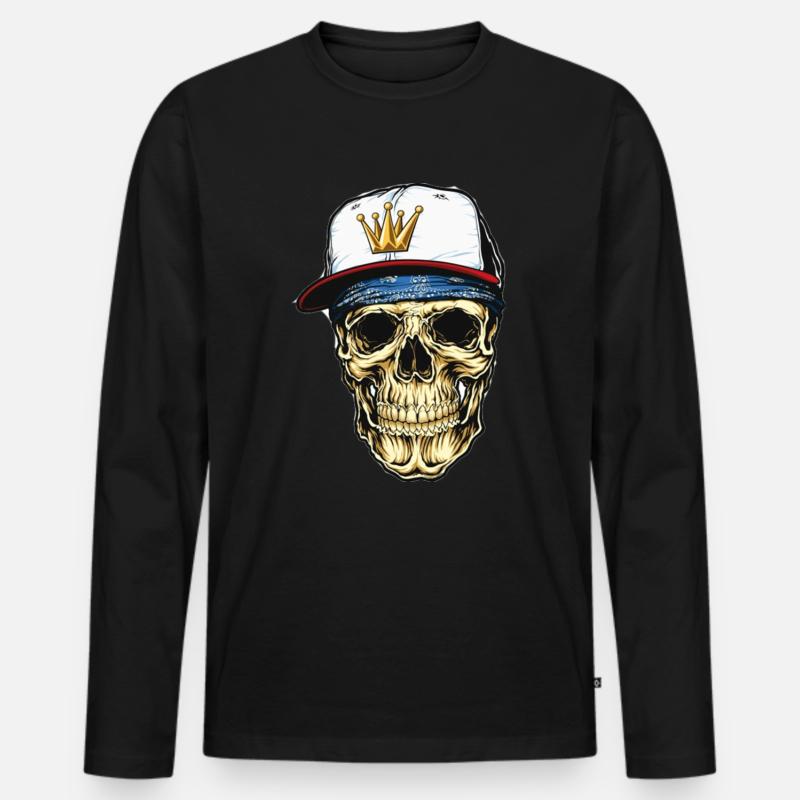 Totenkopf - Männer Premium Bio Langarmshirt - Schwarz