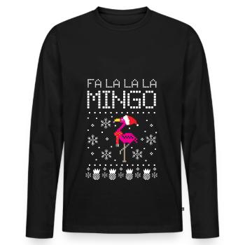 Noël Falalalamingo Flamingo - T-shirt manches longues Premium bio Homme - noir - Devant - Nico (187cm)
