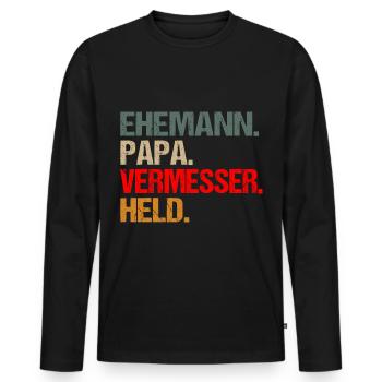 Vermesser Ehemann Papa Held - Männer Premium Bio Langarmshirt - Schwarz - Vorne - Nico (187cm)