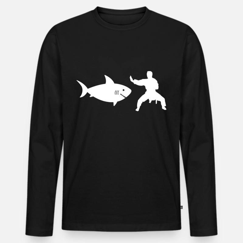 Karate Hai - Männer Premium Bio Langarmshirt - Schwarz
