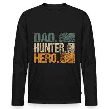 Chasseur Père Papa Hero Sprüch Drôle Rétro Style - T-shirt manches longues Premium bio Homme - noir - Devant - Nico (187cm)