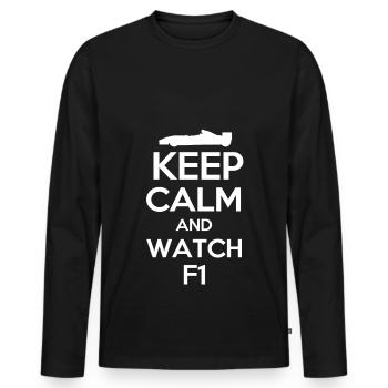 Keep calm and watch F1 Geschenkidee - Männer Premium Bio Langarmshirt - Schwarz - Vorne - Nico (187cm)