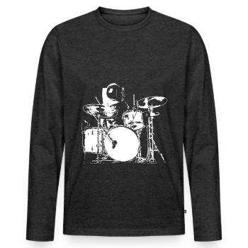 Space Drummer - Drummer T-Shirt - Men's Premium Organic Long Sleeve Shirt - heather anthracite - Front - Nico (187cm)