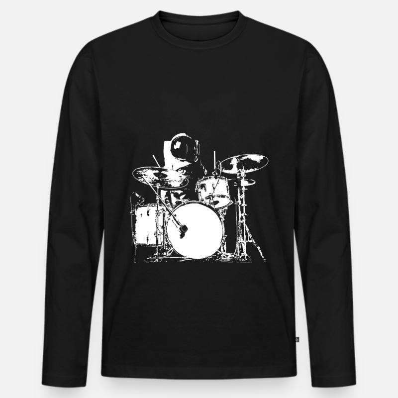 Space Drummer - Drummer T-Shirt - Männer Premium Bio Langarmshirt - Schwarz