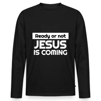 Jésus vient idée de cadeau de énonciations chrétiennes - T-shirt manches longues Premium bio Homme - noir - Devant - Nico (187cm)