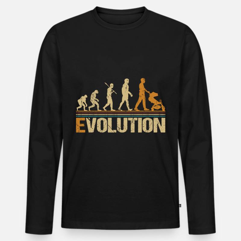 Papa Vater mit Kinderwagen Evolution - Männer Premium Bio Langarmshirt - Schwarz