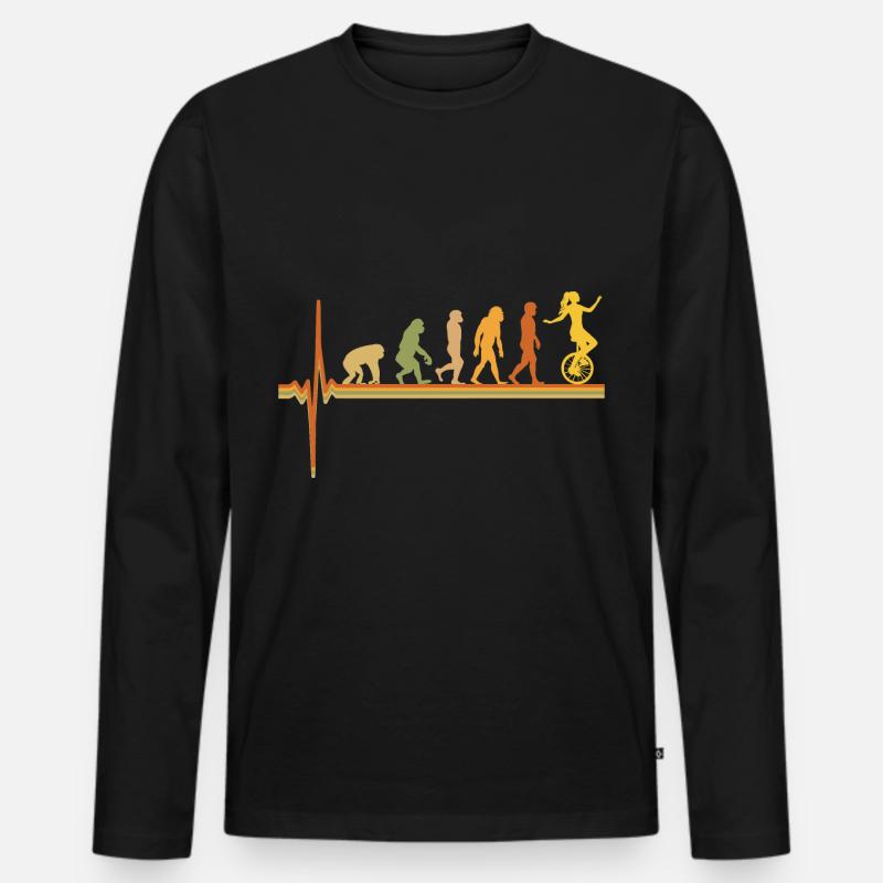 Einrad EKG Puls Herzschlag Retro Evolution - Männer Premium Bio Langarmshirt - Schwarz