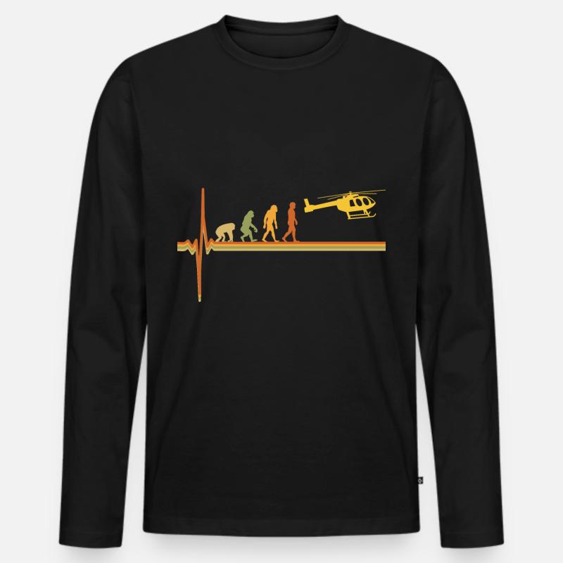 Hubschrauber Pilot EKG Herzschlag Evolution - Männer Premium Bio Langarmshirt - Schwarz