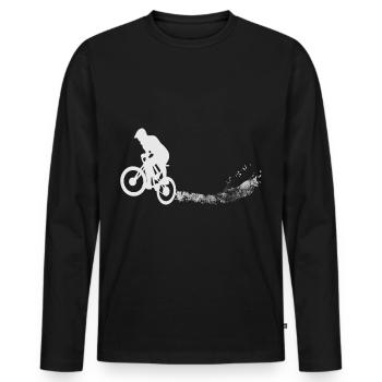 Fahrrad mit Radfahrer auf E-Bike und Sohn auf MTB - Männer Premium Bio Langarmshirt - Schwarz - Vorne - Nico (187cm)