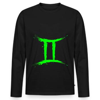 Sternzeichen Zwillinge Gemini Symbol Grün Hellgrün - Männer Premium Bio Langarmshirt - Schwarz - Vorne - Nico (187cm)