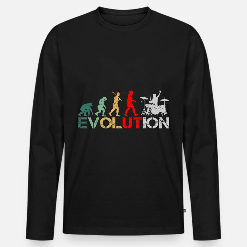 Drummer Schlagzeuger Evolution Retro - Men's Premium Organic Long Sleeve Shirt - black