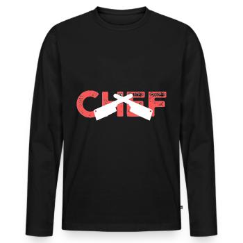 Chef chef chef de cuisine sort de cuisine - T-shirt manches longues Premium bio Homme - noir - Devant - Nico (187cm)