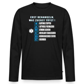 112 ABCDE Schema, Notfallsanitäter, Rettungsdienst - Männer Premium Bio Langarmshirt - Schwarz - Vorne - Nico (187cm)
