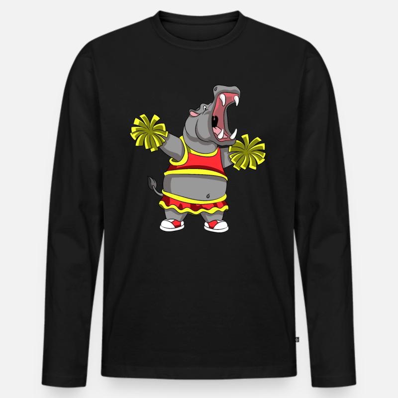 CHEERLEADER HIPPO - Männer Premium Bio Langarmshirt - Schwarz