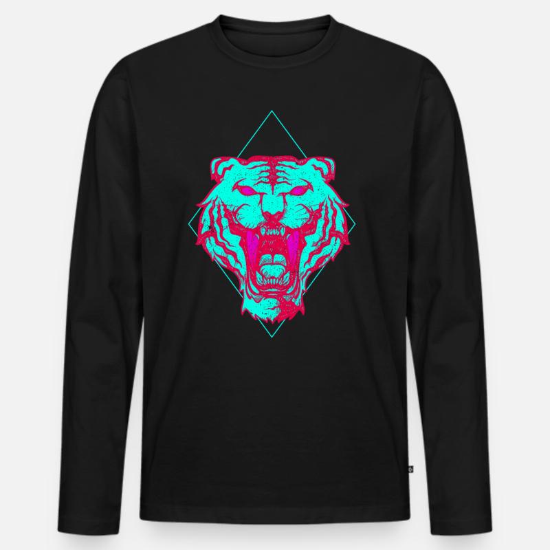 Neon-Tiger Gesicht Geschenk - Männer Premium Bio Langarmshirt - Schwarz