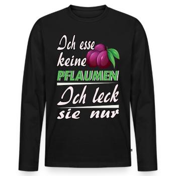 Ich esse keine Pflaumen - Männer Premium Bio Langarmshirt - Schwarz - Vorne - Nico (187cm)