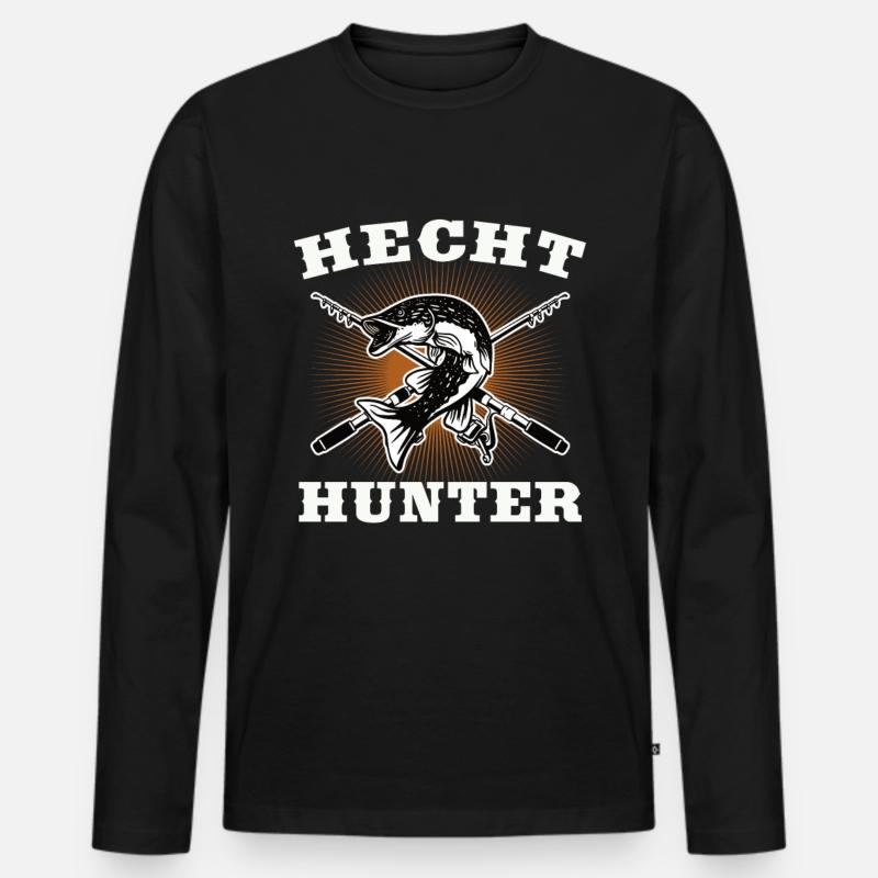 Hecht Hunter - Männer Premium Bio Langarmshirt - Schwarz