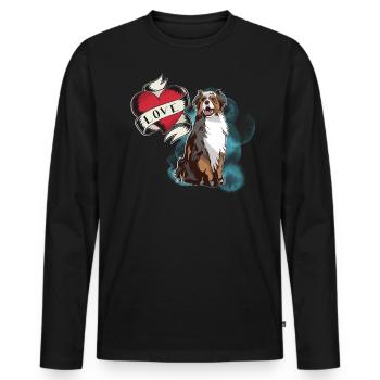 Australian Shepherd, Love Heart, Dog Fan, Gift - Men's Premium Organic Long Sleeve Shirt - black - Front - Nico (187cm)