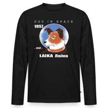 Outer space dog, LAIKA, 1957 space travel gift, Space - Men's Premium Organic Long Sleeve Shirt - black - Front - Nico (187cm)