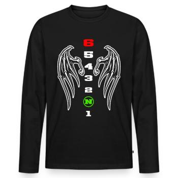 1N23456 Gangschaltung - Männer Premium Bio Langarmshirt - Schwarz - Vorne - Nico (187cm)