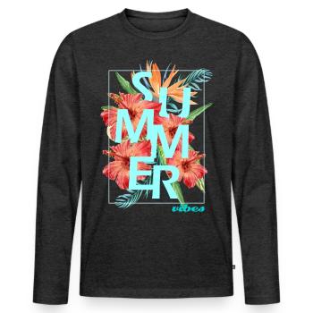 "SUMMER VIBES" design - hibiscus - Men's Premium Organic Long Sleeve Shirt - heather anthracite - Front - Nico (187cm)